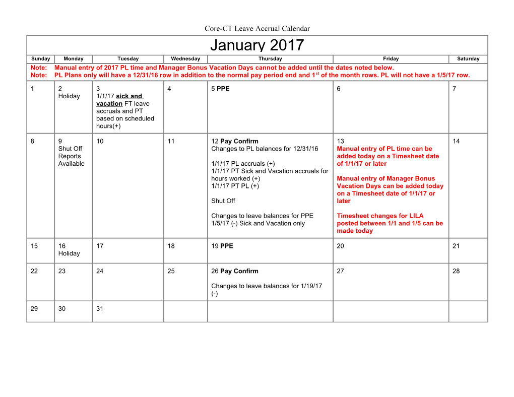 Leave Accrual Calendar 2005