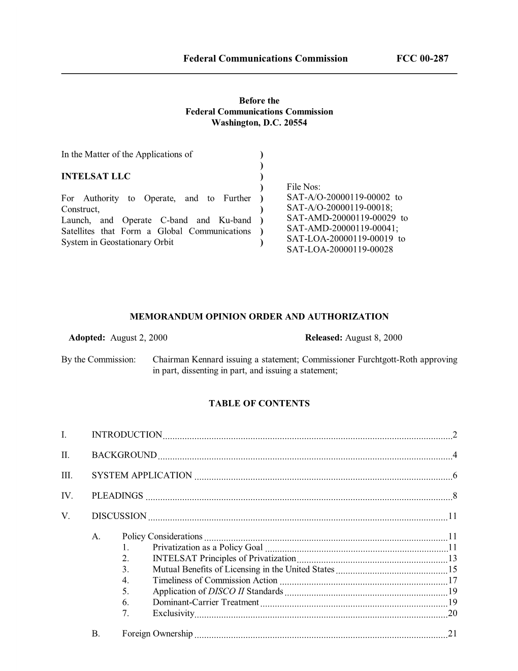 Federal Communications Commission FCC 00-287