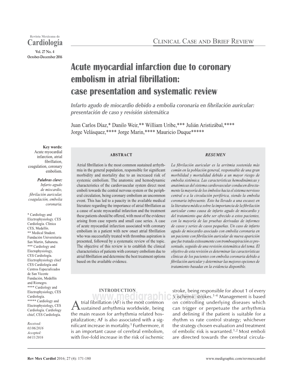 Acute Myocardial Infarction Due to Coronary Embolism in Atrial Fibrillation: Case Presentation and Systematic Review