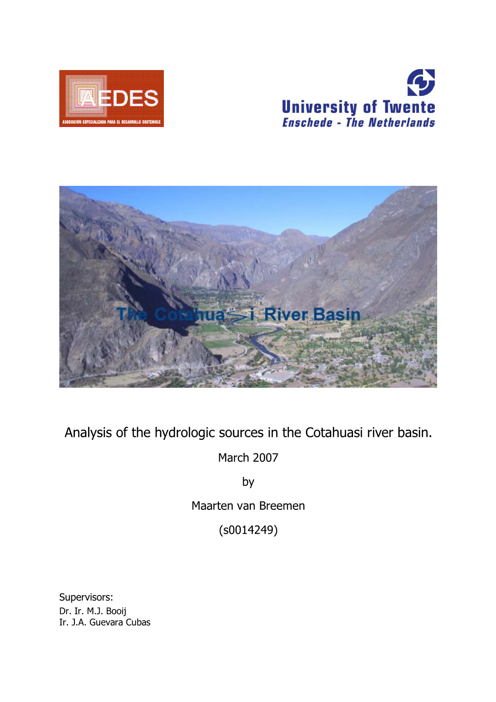 Analysis of the Hydrologic Sources in the Cotahuasi River Basin
