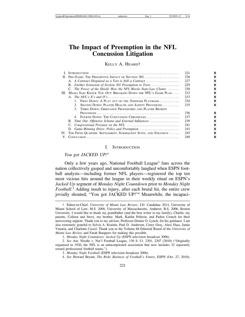 The Impact of Preemption in the NFL Concussion Litigation