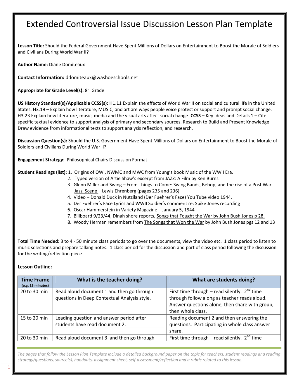 Extended Controversial Issue Discussion Lesson Plan Template