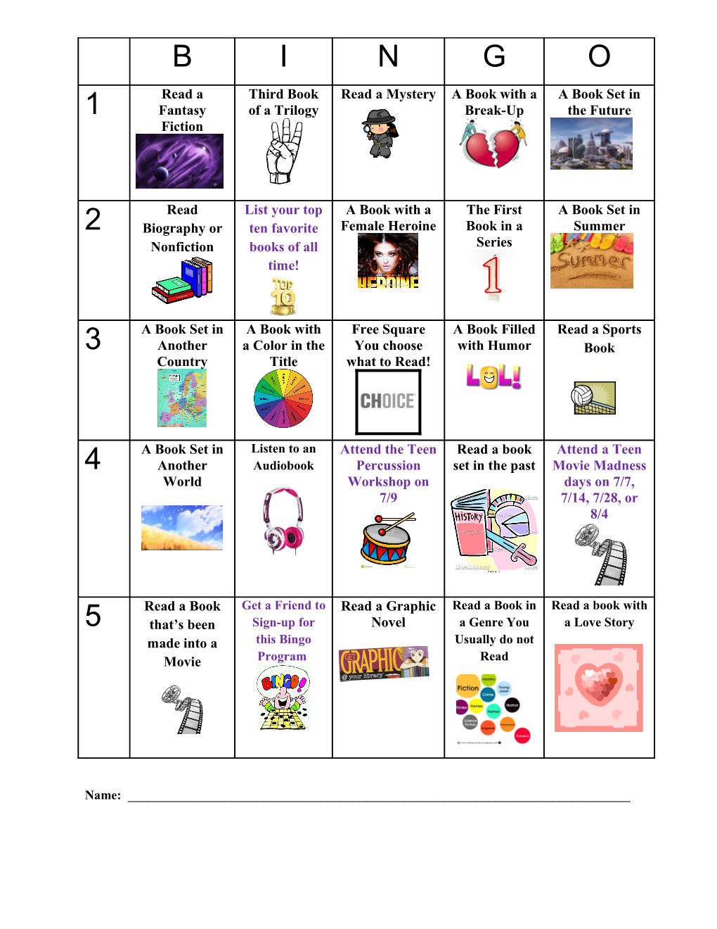 The Teen BINGO Reading Challenge Runs from June 26Th Through August 26Th 2015