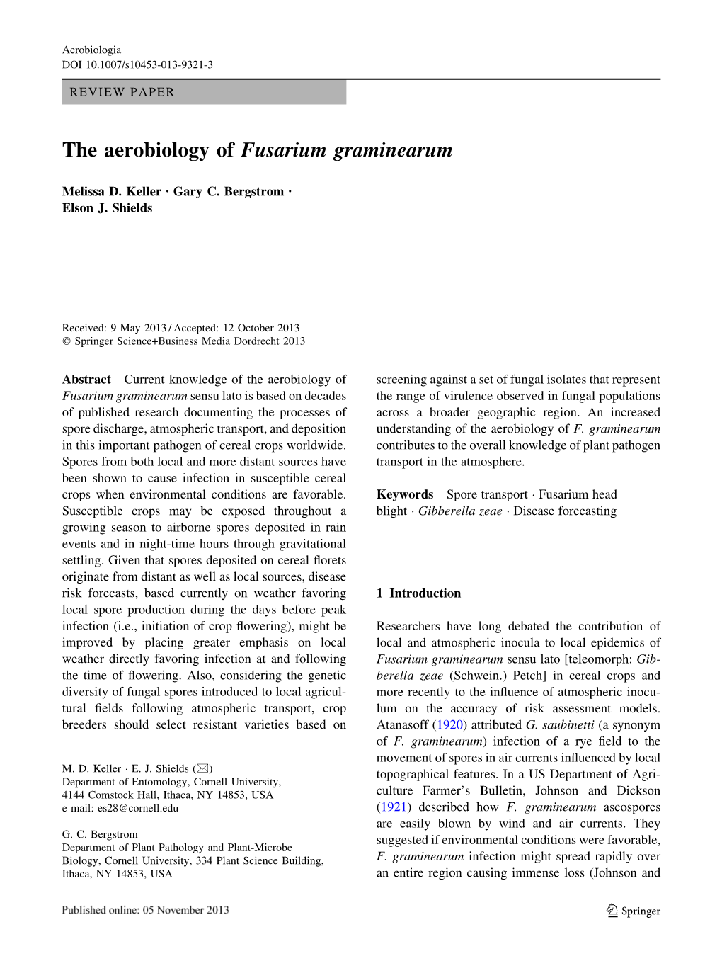 The Aerobiology of Fusarium Graminearum