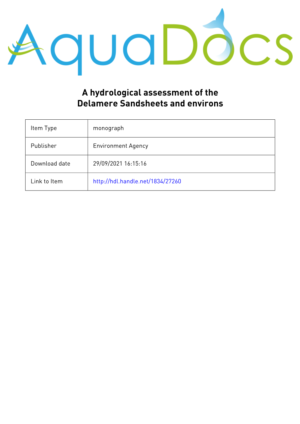 A Hydrogeological Assessment of the Delamere Sandsheet and Environs