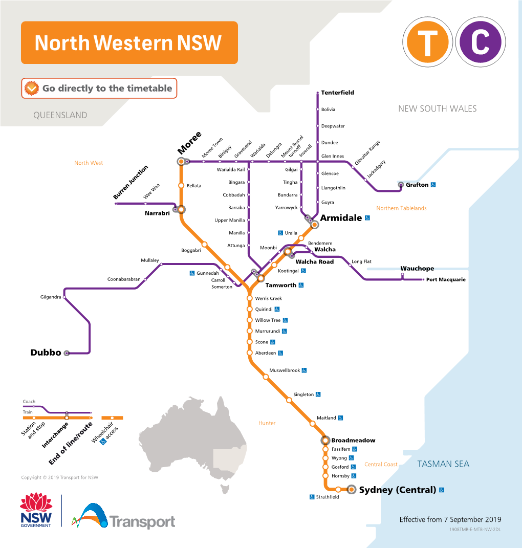 New South Wales Train Link Timetable for the North Western