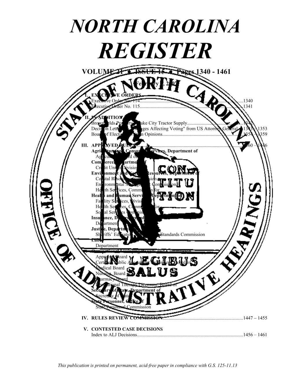 NORTH CAROLINA REGISTER Boilerplate s3