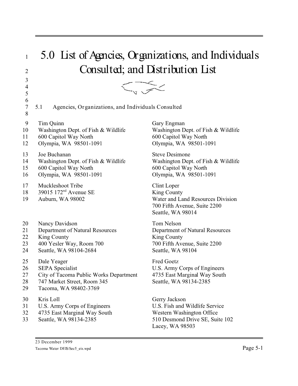 5.0 List of Agencies, Organizations, and Individuals