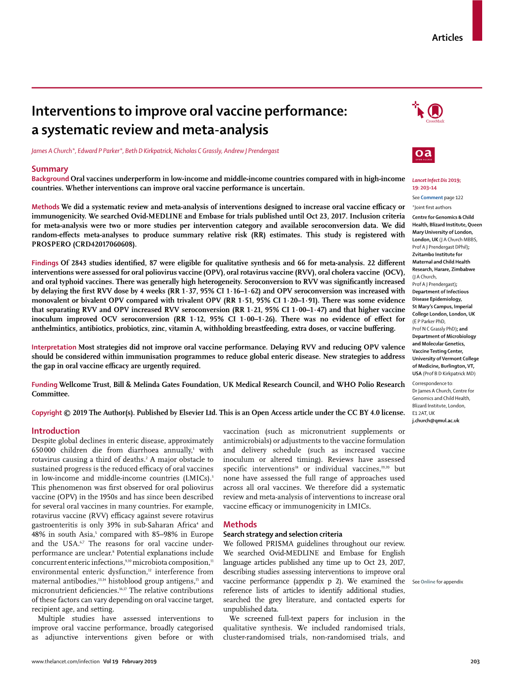 Interventions to Improve Oral Vaccine Performance: a Systematic Review and Meta-Analysis