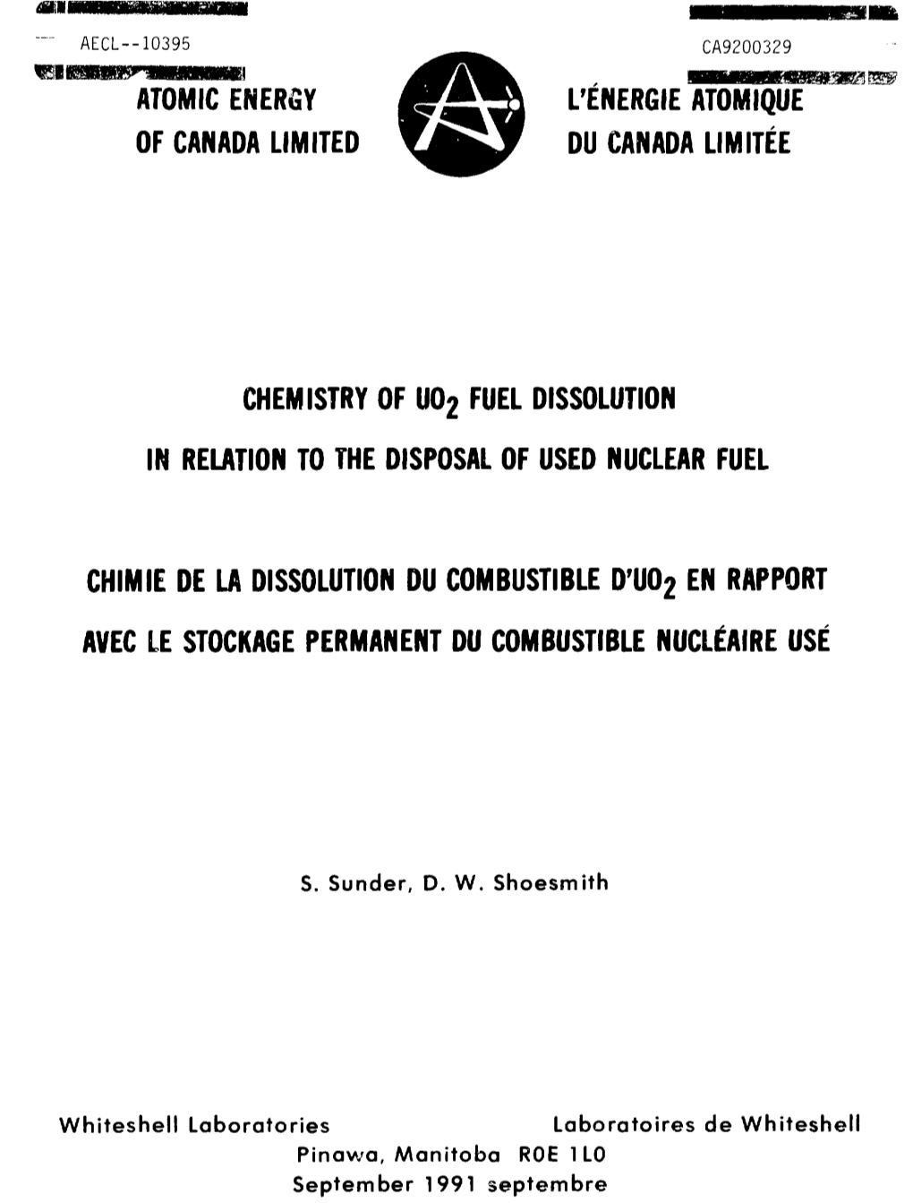 Chemistry of UO 2 Fuel Dissolution in Relation to the Disposal of Used