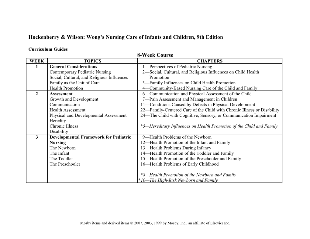 Suggested Topics for a 4 Week Course