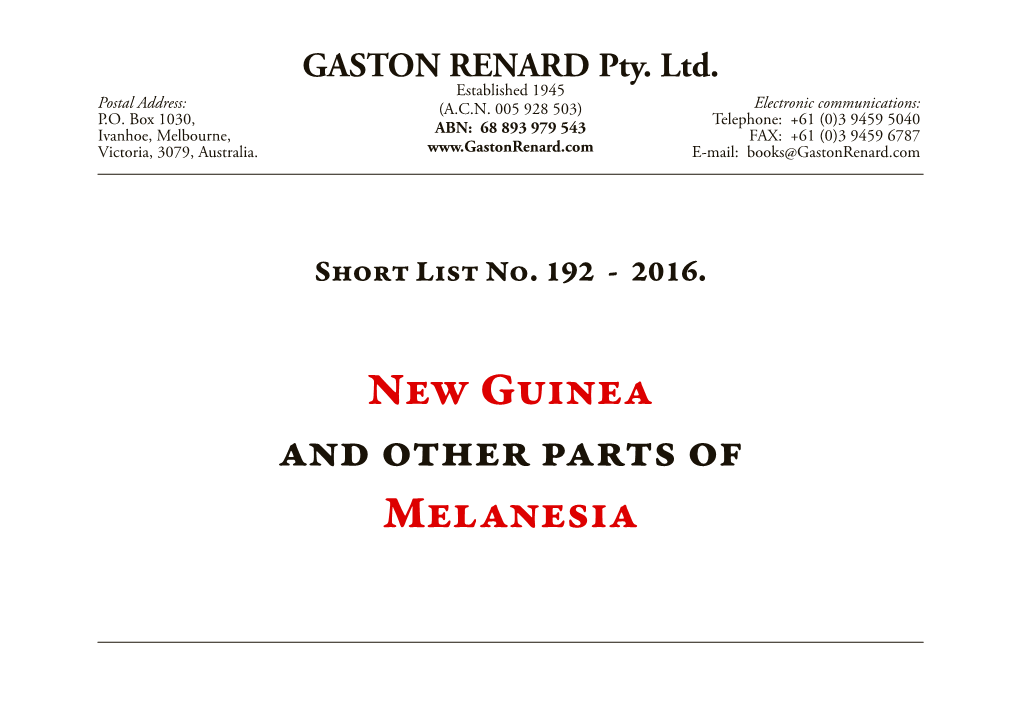 New Guinea and Other Parts of Melanesia Gaston Renard Fine and Rare Books Short List Number 192 2016