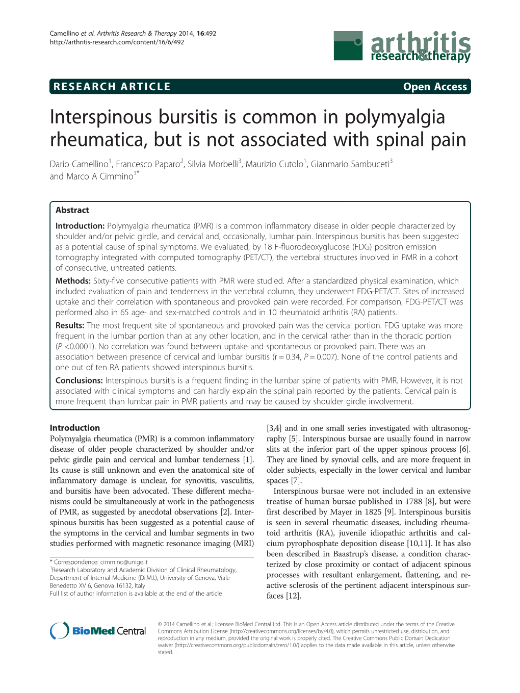 Interspinous Bursitis Is Common in Polymyalgia Rheumatica, but Is Not
