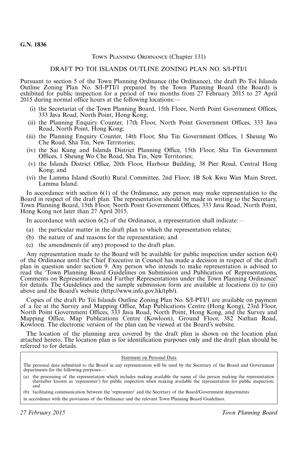 GN 1836 Town Planning Ordinance