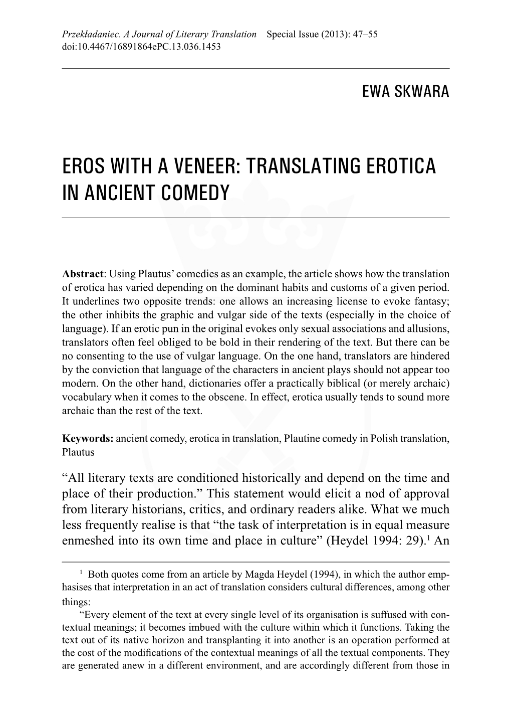 Translating Erotica in Ancient Comedy