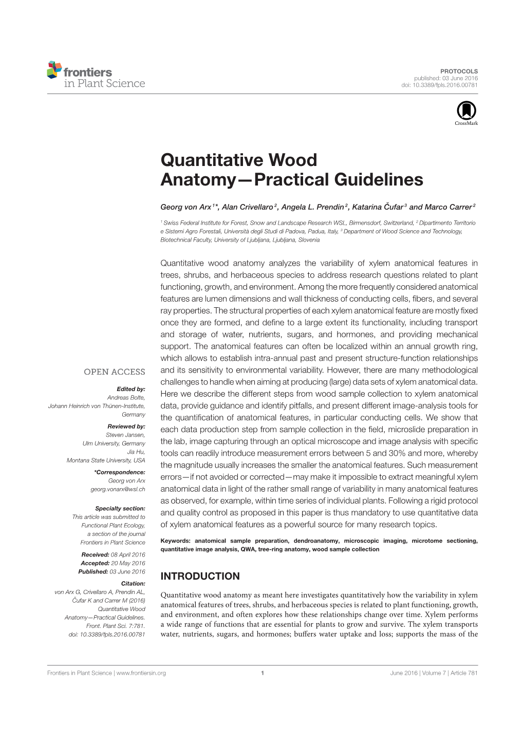 Quantitative Wood Anatomy—Practical Guidelines