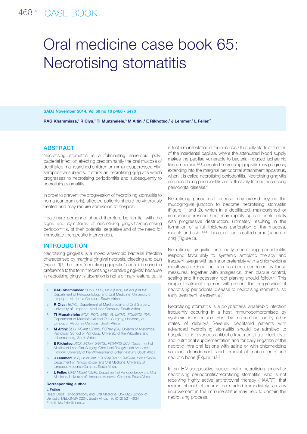 Oral Medicine Case Book 65: Necrotising Stomatitis