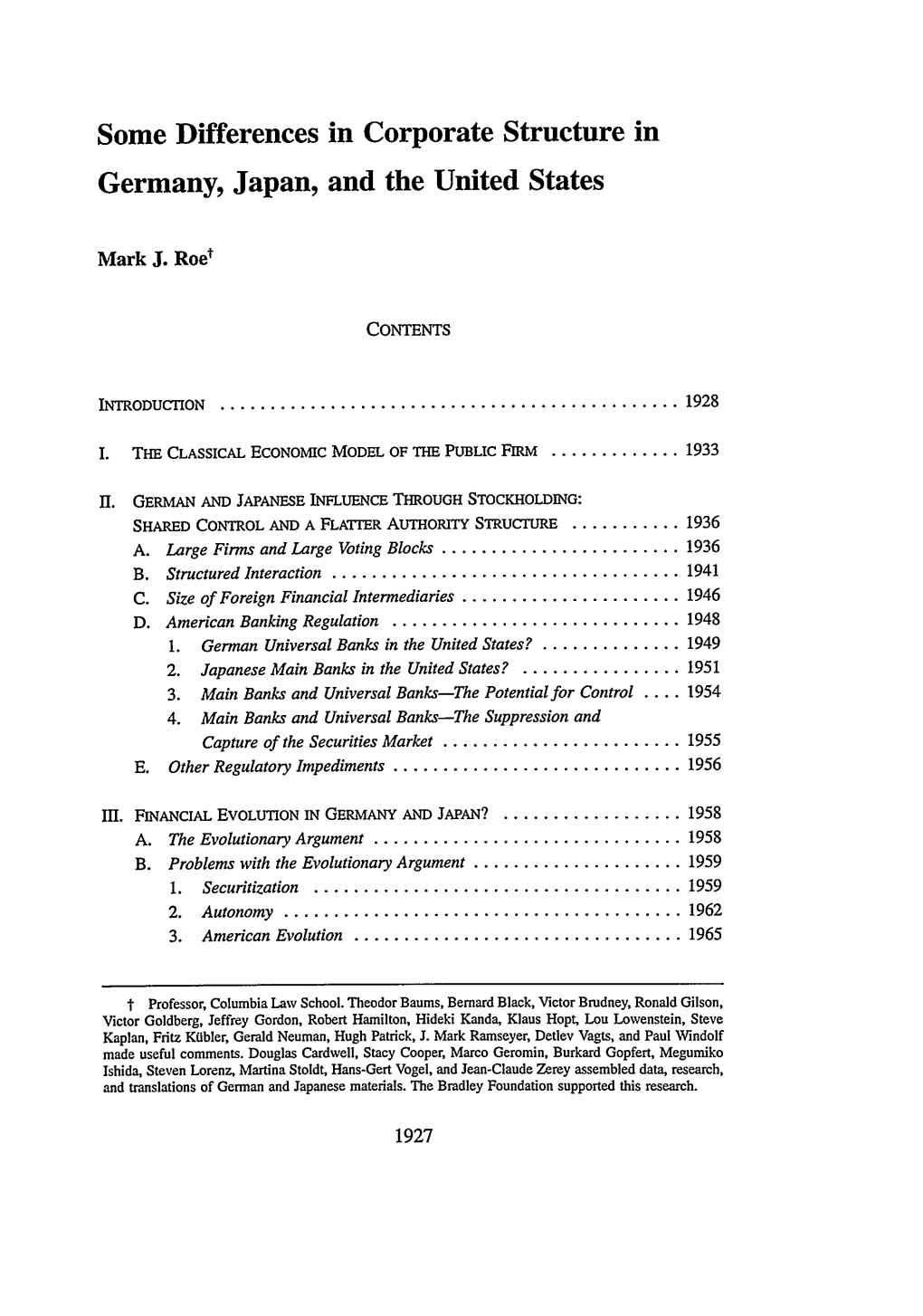 Some Differences in Corporate Structure in Germany, Japan, and the United States