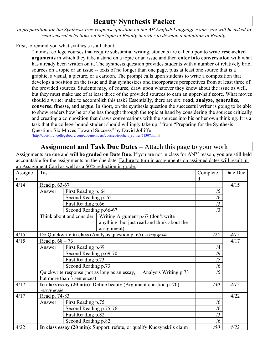 Beauty Synthesis Packet