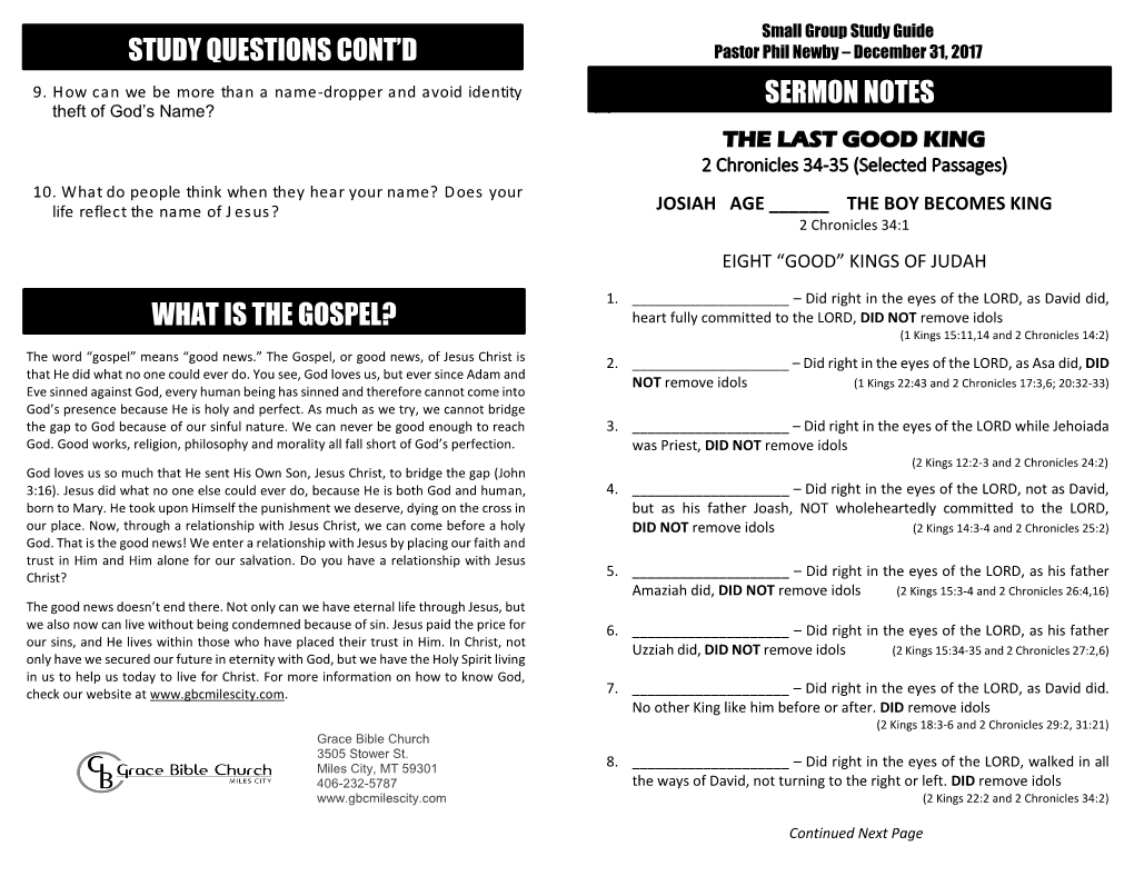 Sermon Notes Study Questions Cont'd What Is