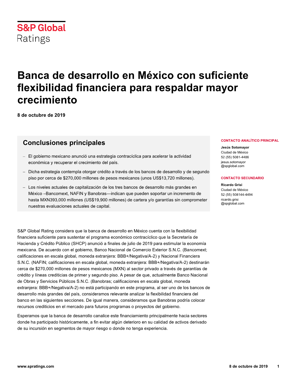 Banca De Desarrollo En México Con Suficiente Flexibilidad Financiera Para Respaldar Mayor Crecimiento