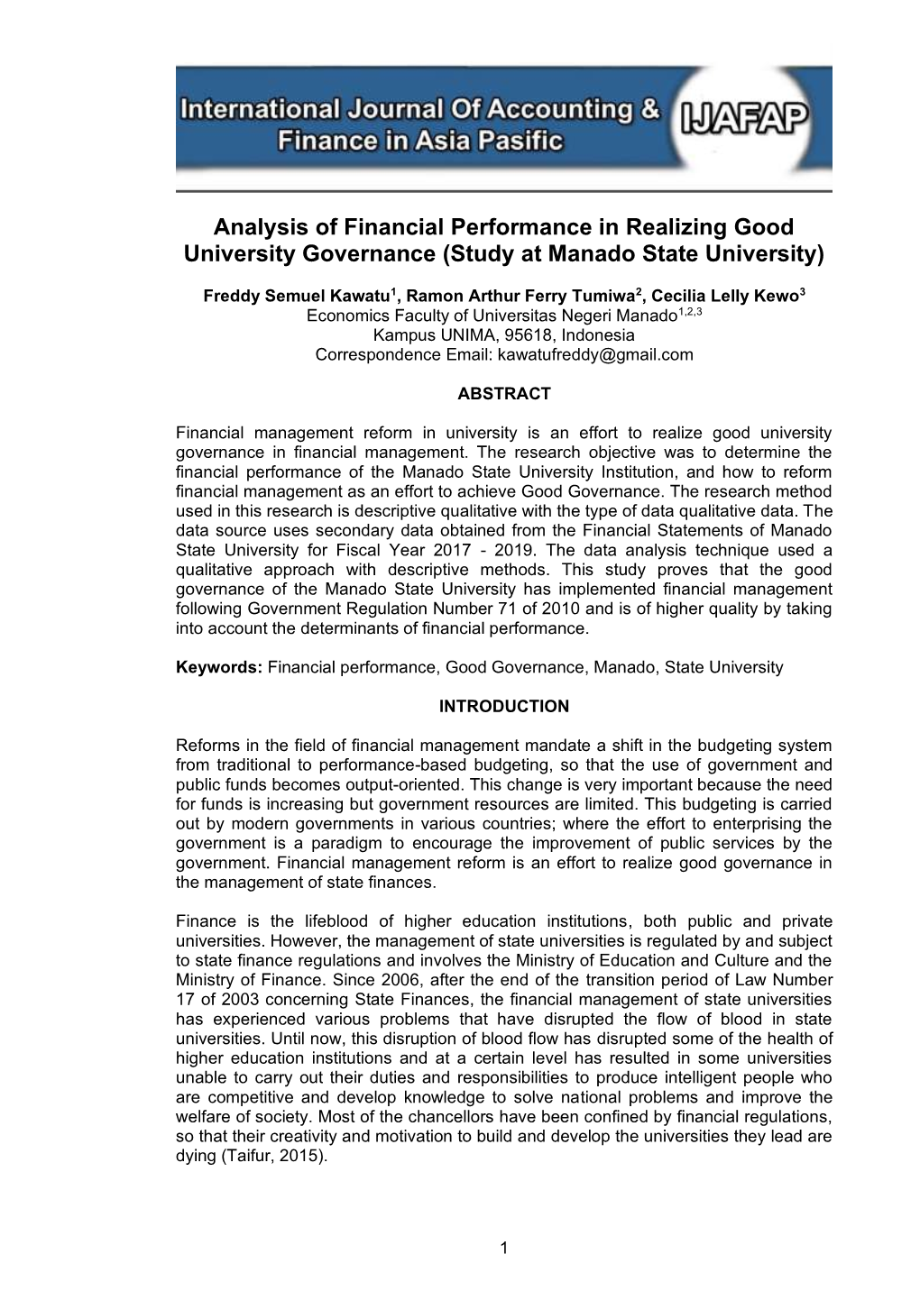 Analysis of Financial Performance in Realizing Good University Governance (Study at Manado State University)