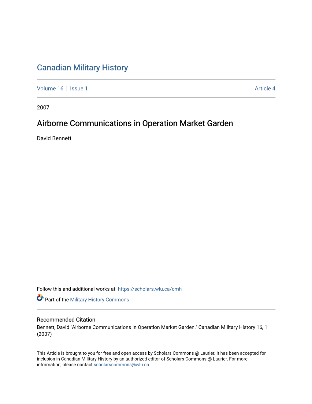 Airborne Communications in Operation Market Garden