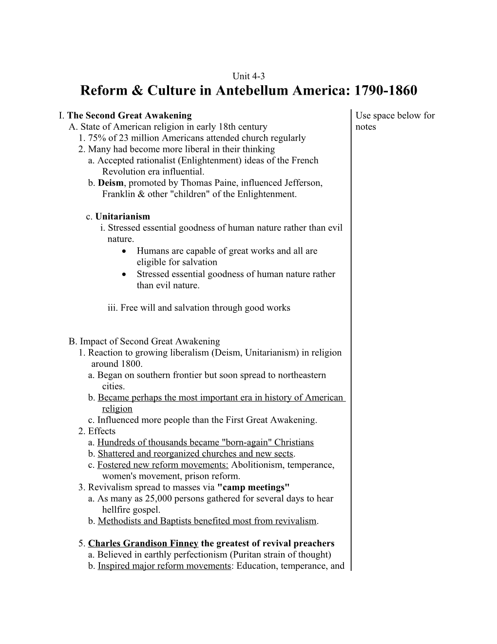 Reform & Culture in Antebellum America: 1790-1860