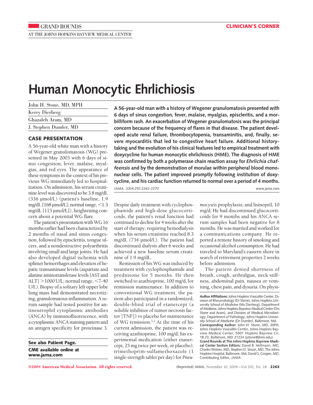 Human Monocytic Ehrlichiosis