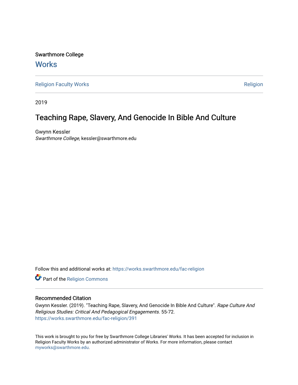 Teaching Rape, Slavery, and Genocide in Bible and Culture