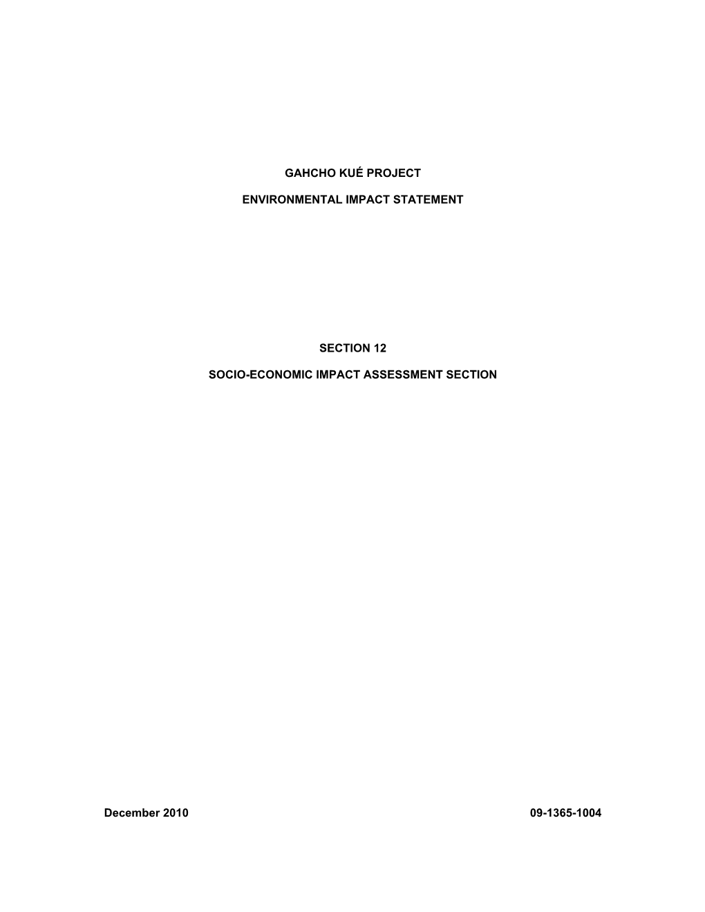 Socio-Economic Impact Assessment Section