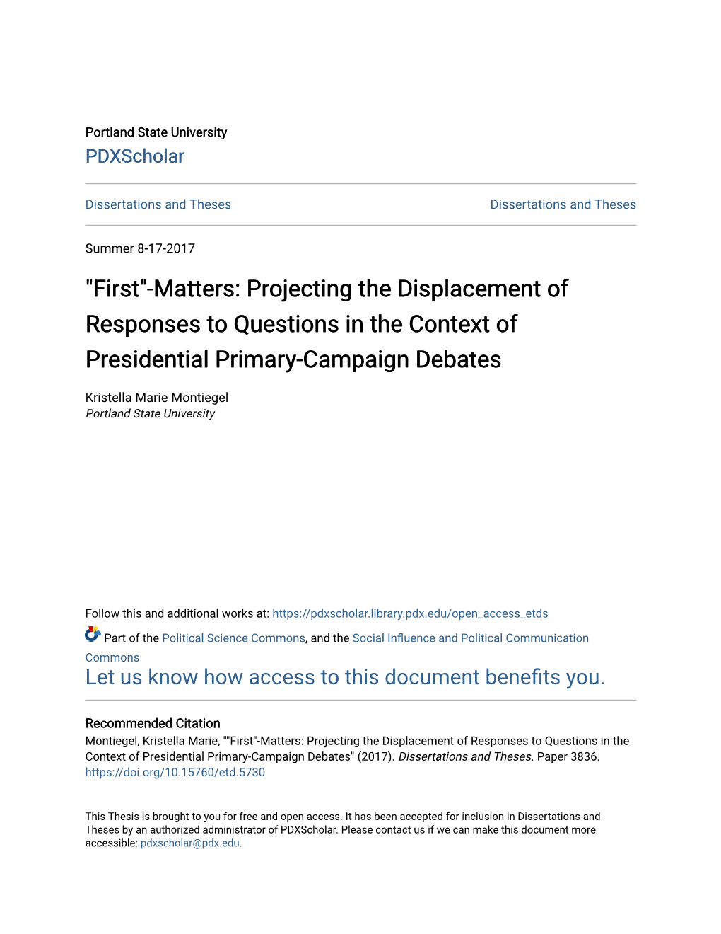 Projecting the Displacement of Responses to Questions in the Context of Presidential Primary-Campaign Debates