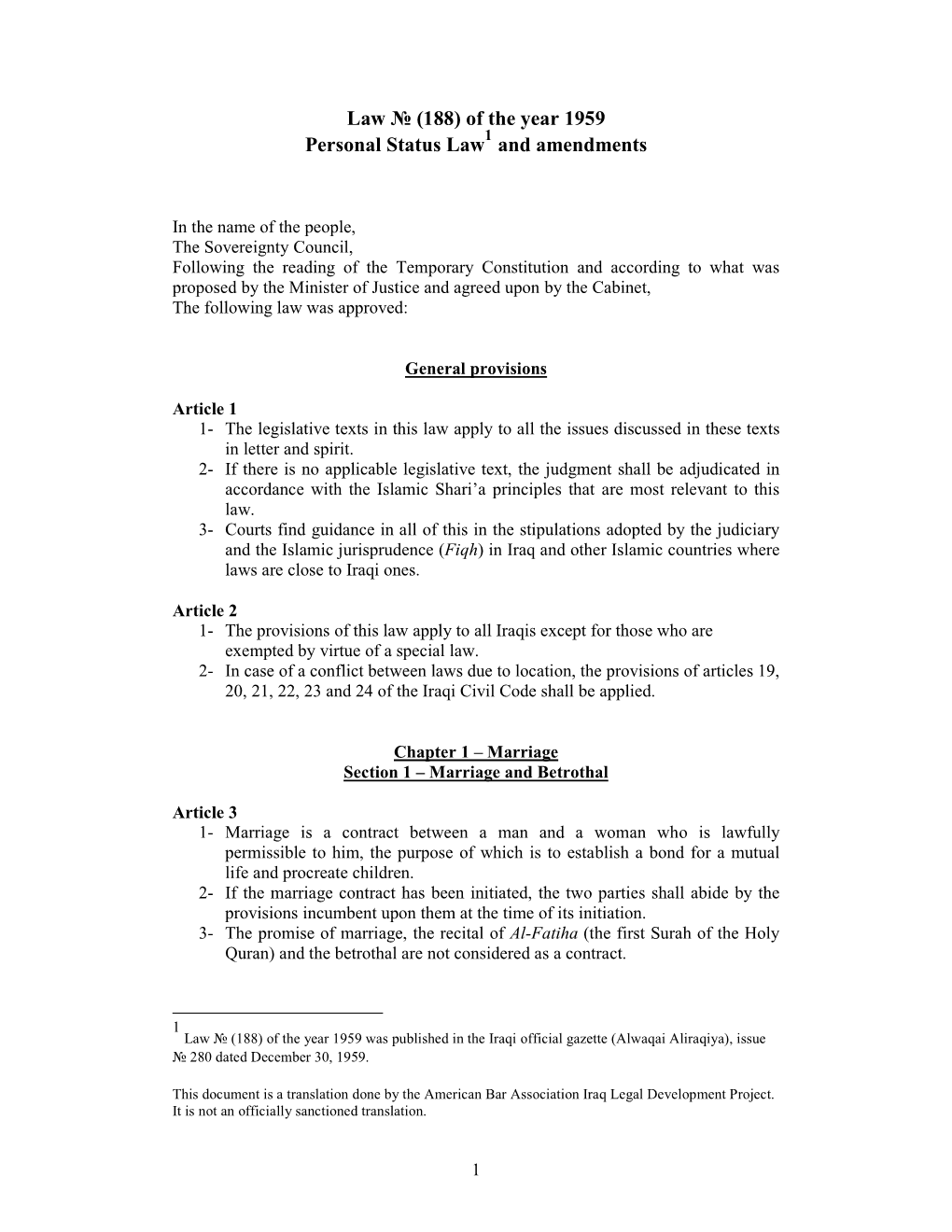 Iraq Personal Status Law of 1959