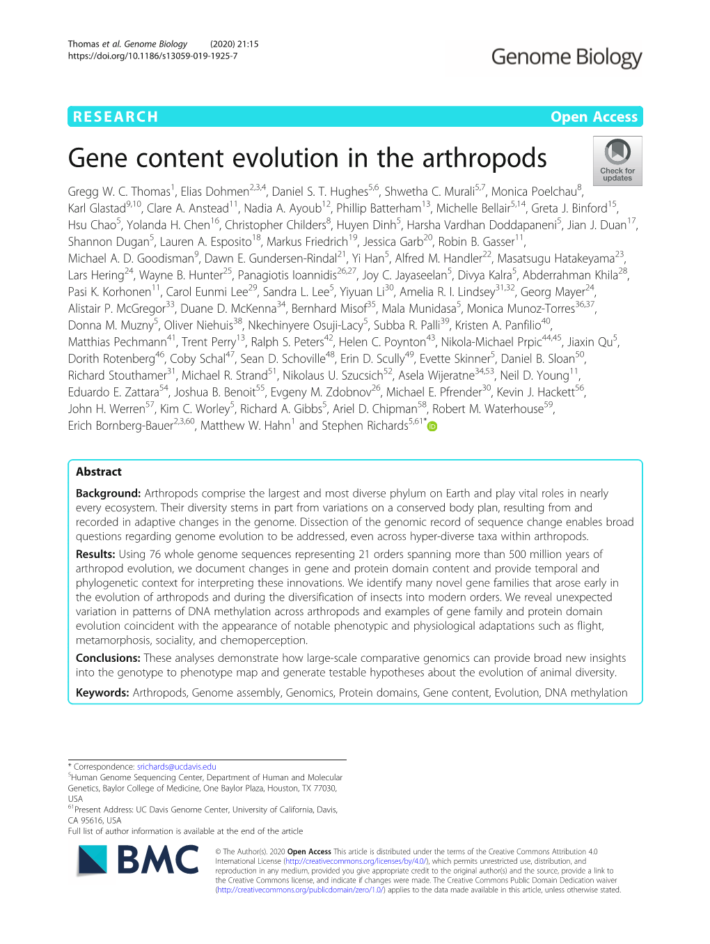 Gene Content Evolution in the Arthropods Gregg W