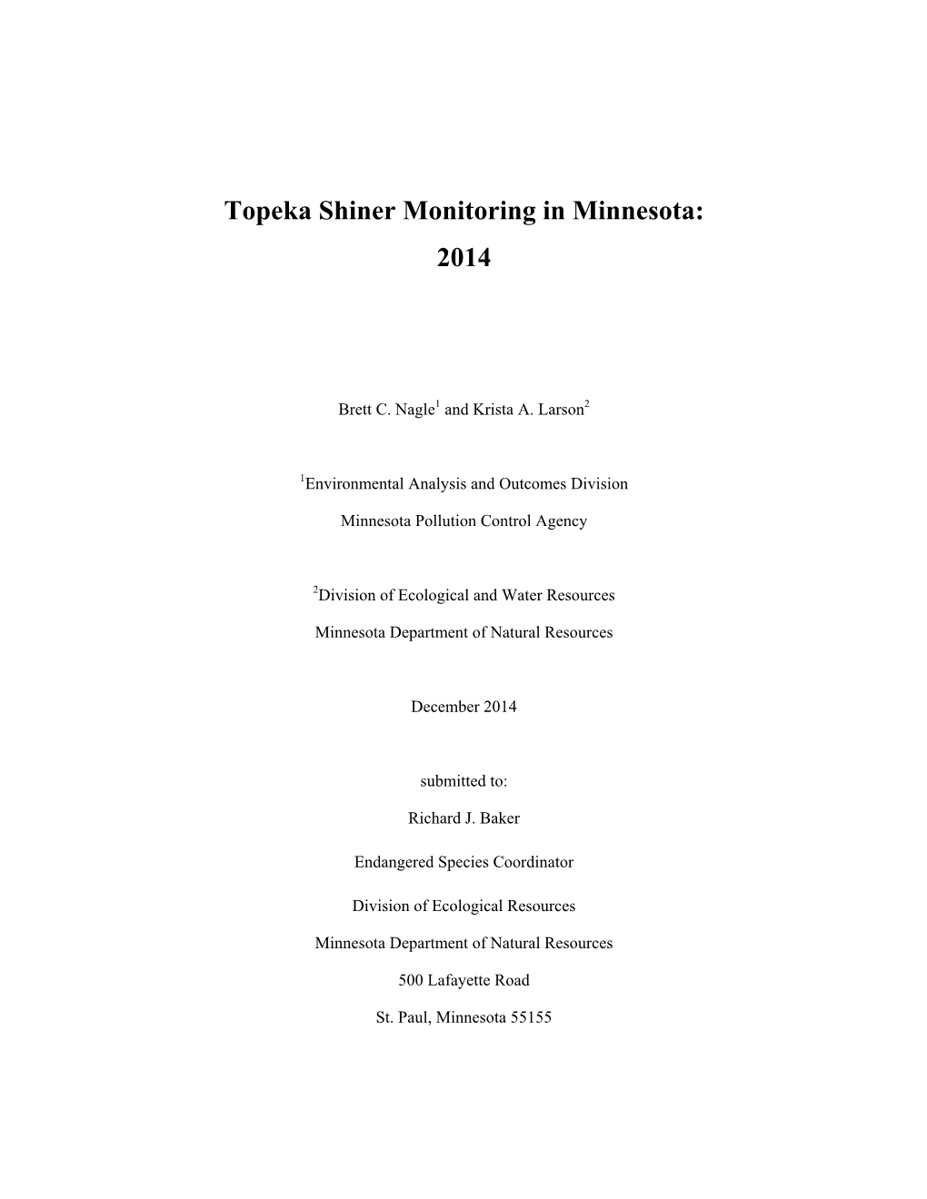 2014 Topeka Shiner Monitoring in Minnesota