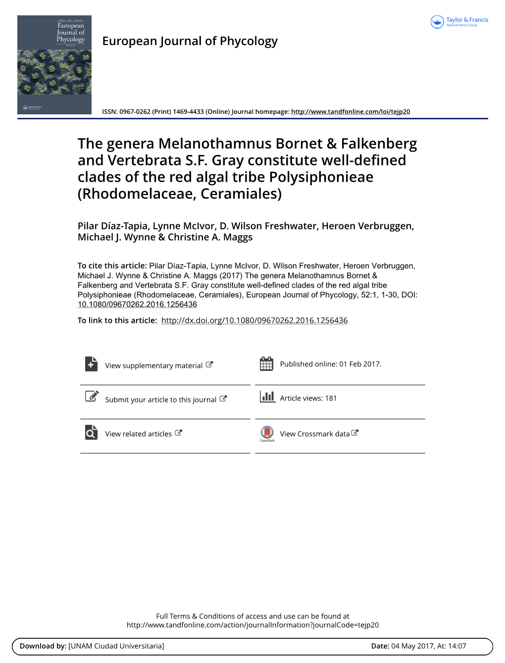 The Genera Melanothamnus Bornet & Falkenberg and Vertebrata S.F