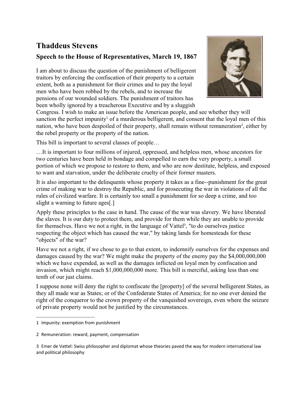 Speech to the House of Representatives, March 19, 1867