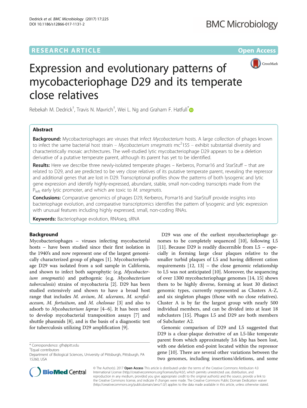 Expression and Evolutionary Patterns of Mycobacteriophage D29 and Its Temperate Close Relatives Rebekah M