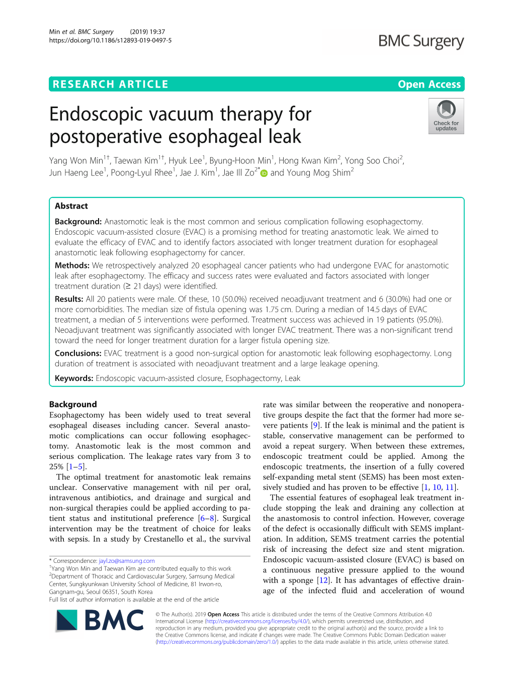 Endoscopic Vacuum Therapy for Postoperative Esophageal Leak