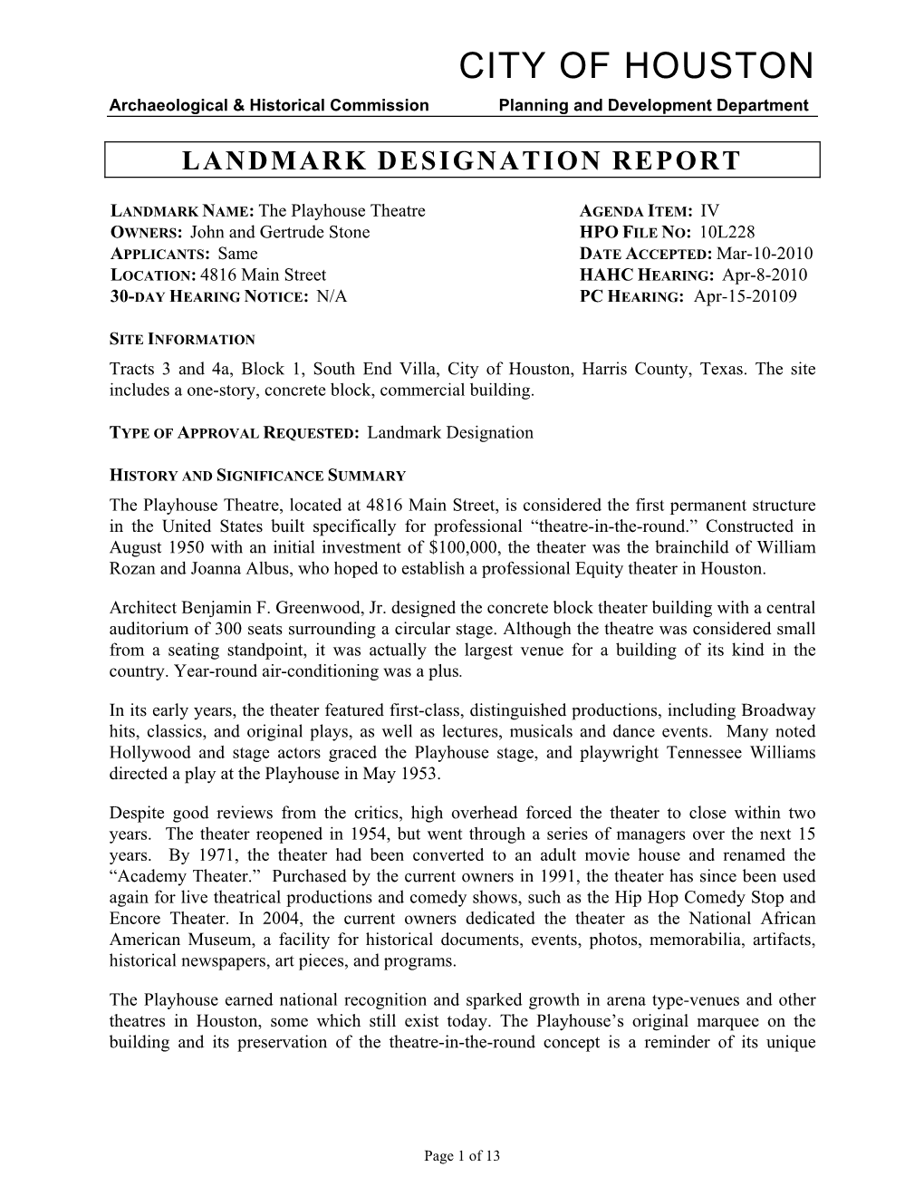 Landmark Designation Report