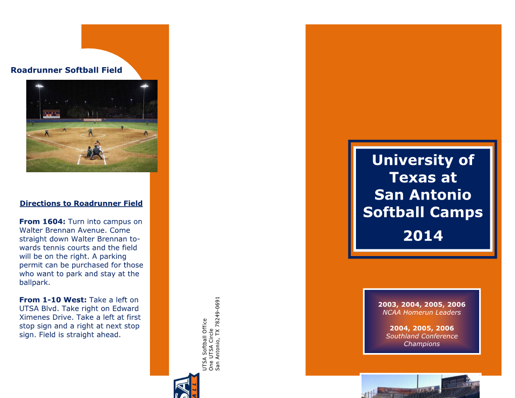 University of Texas at San Antonio Softball Camps 2014