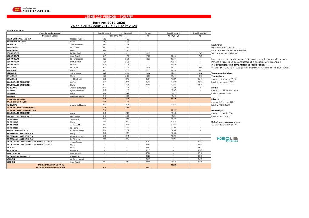 Ligne 220 Tourny- Les Andelys – Gaillon – Vernon