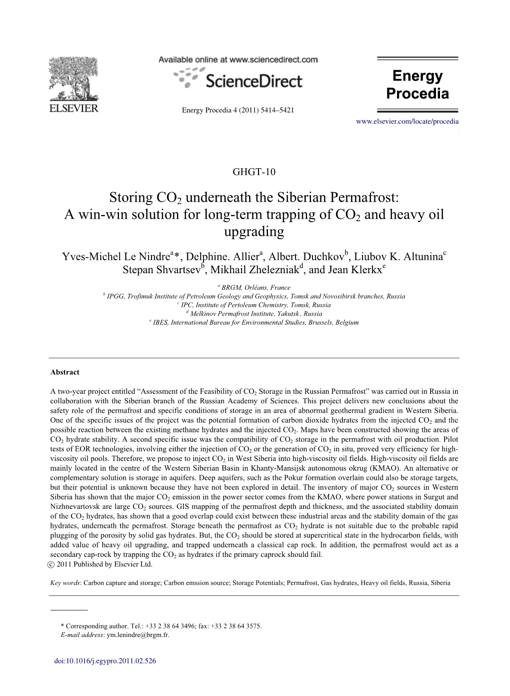 Storing CO2 Underneath the Siberian Permafrost: a Win-Win Solution for Long-Term Trapping of CO2 and Heavy Oil Upgrading