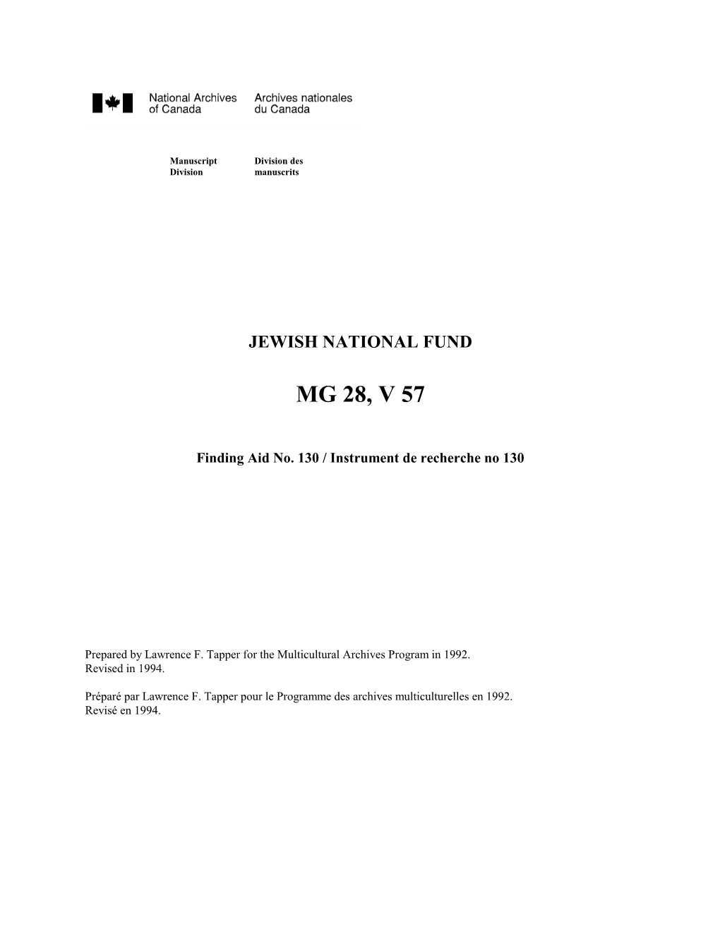 JEWISH NATIONAL FUND of CANADA MG 28, V 57 Vol