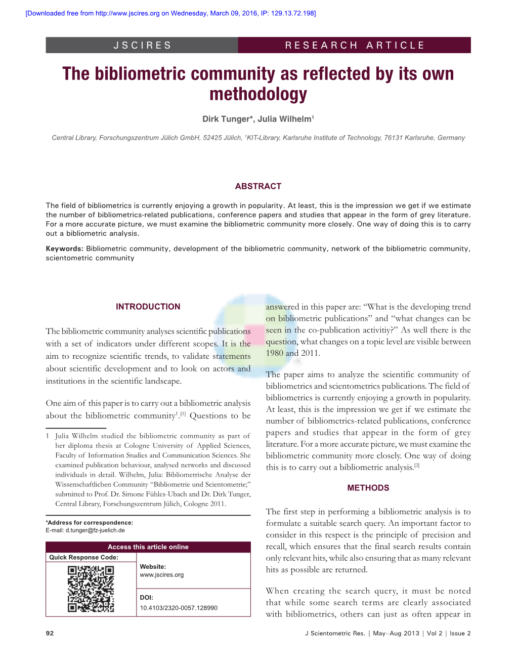 The Bibliometric Community As Reflected by Its Own Methodology