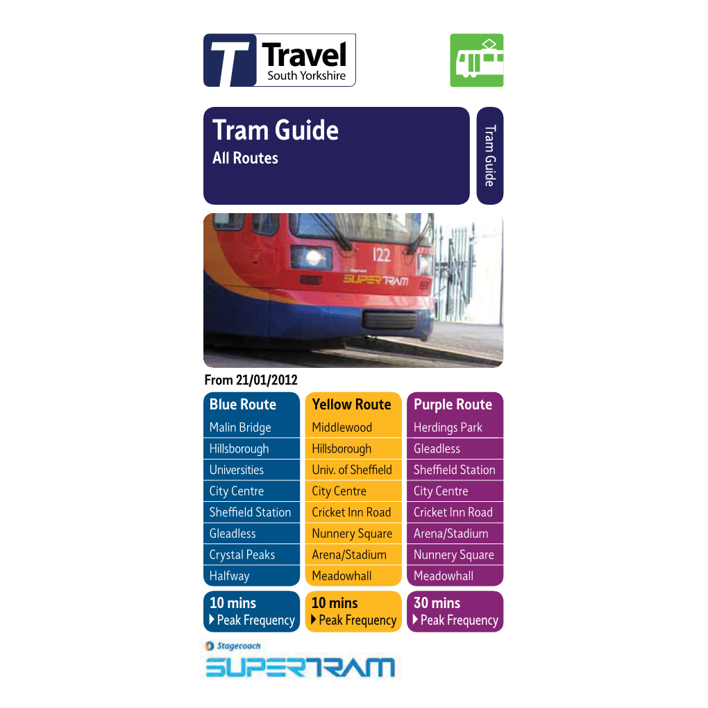 Tram Guide Peak Frequency Peak 30 Mins Purple Route Park Herdings Gleadless Station Sheffield City Centre Inn Road Cricket Arena/Stadium Nunnery Square Meadowhall 