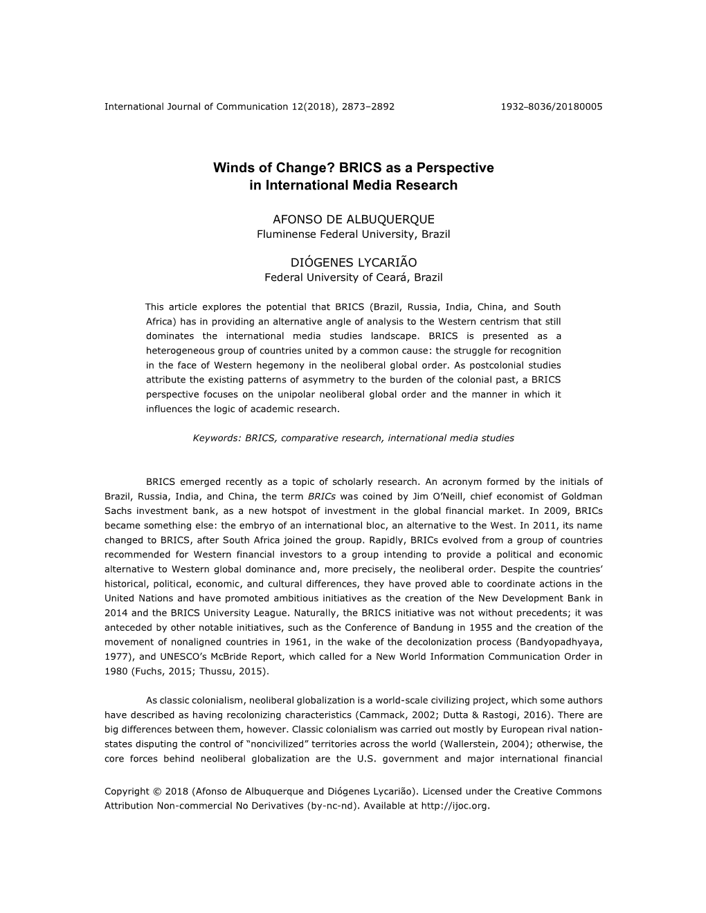 Winds of Change? BRICS As a Perspective in International Media Research