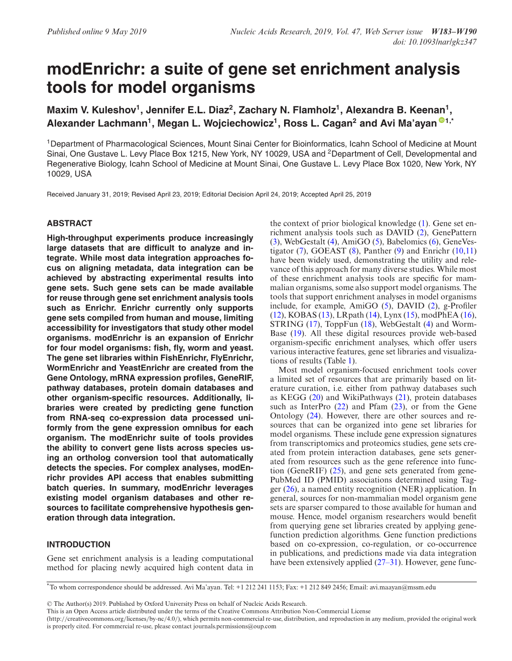 Modenrichr: a Suite of Gene Set Enrichment Analysis Tools for Model Organisms Maxim V