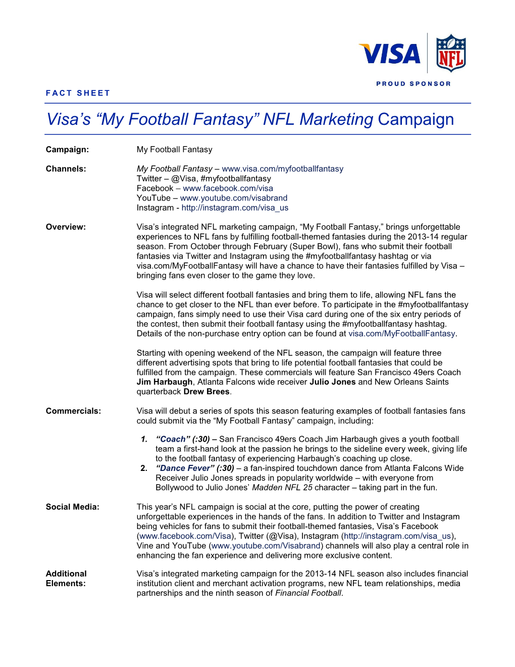 “My Football Fantasy” NFL Marketing Campaign