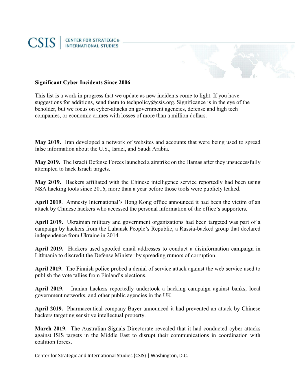 Significant Cyber Incidents Since 2006 This List Is A